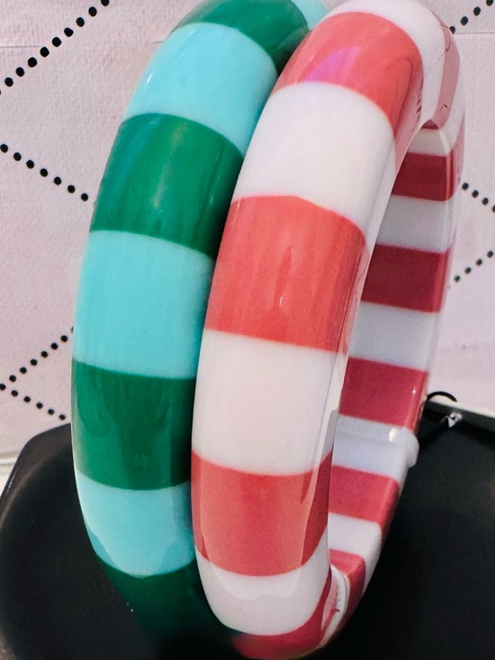 Piper.k Striped Resin Bangle Stack - Pink & Teal - Picture 3 of 4